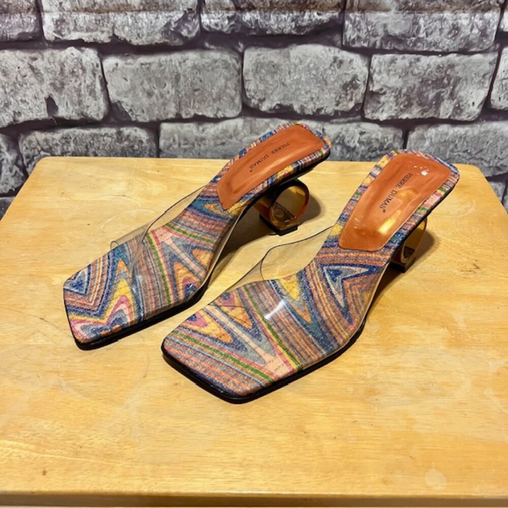 Multicolor Patterned Square-Toe Mule Heels